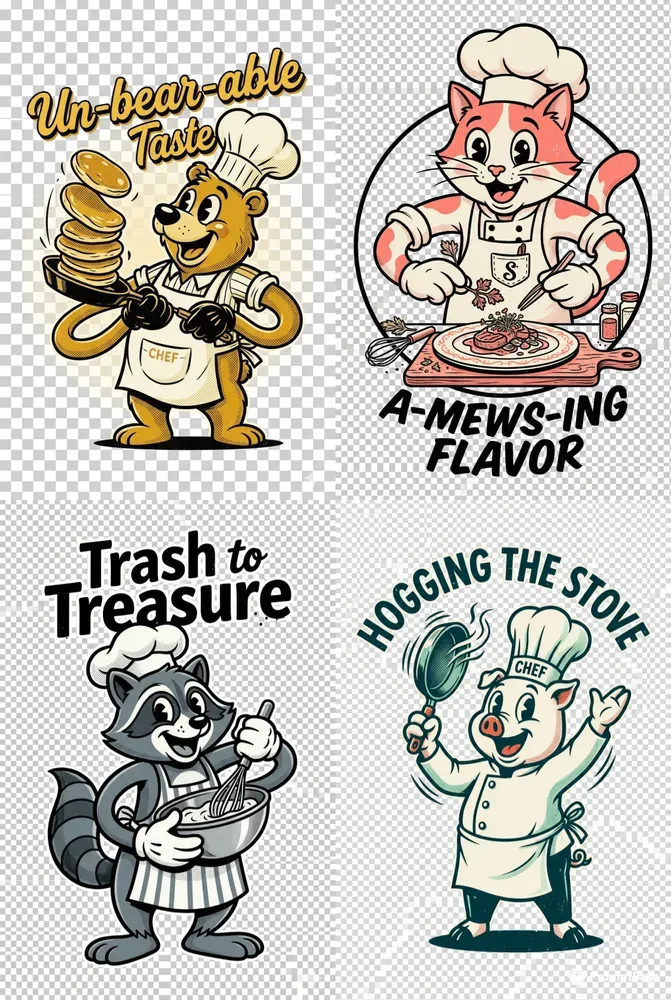 Vintage Animal Chef Mascot Apparel Art
