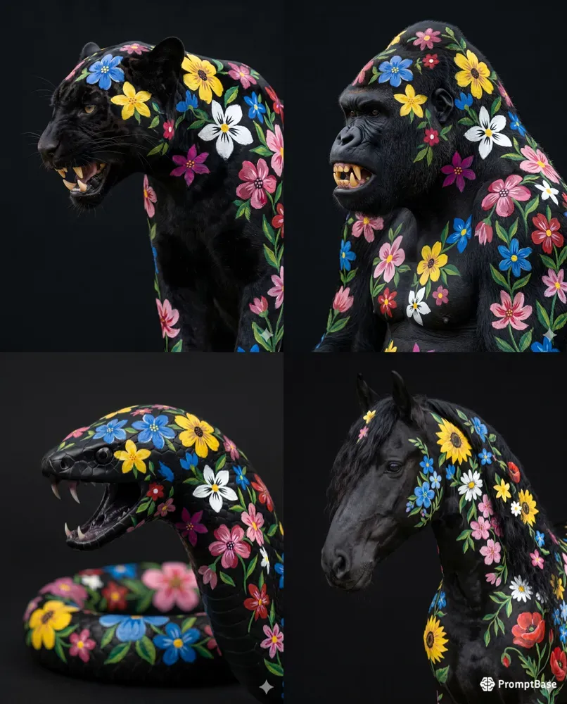 Black Animal Folkart Portrait Modulars