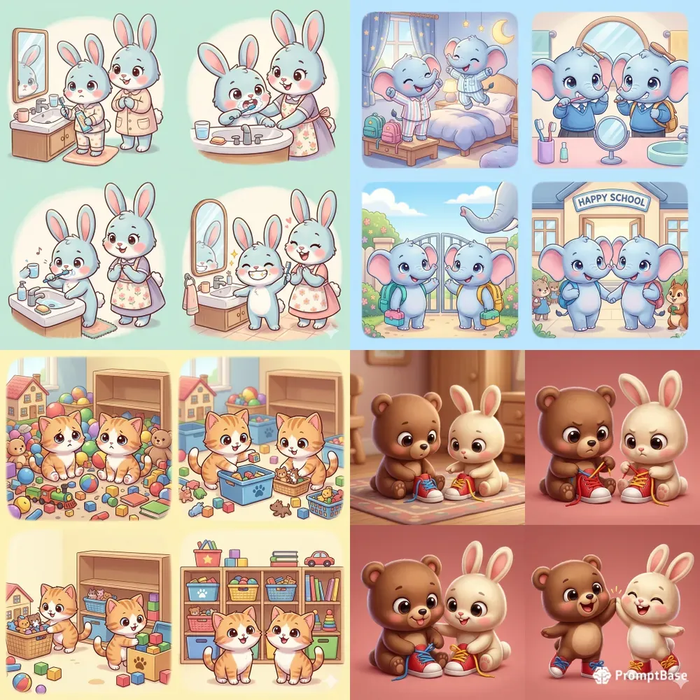 Cute Animal Story Sequential Squares
