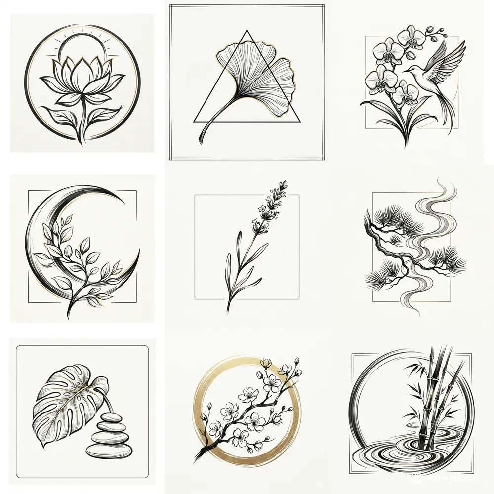 Japandi Minimalist Line Art Tattoo Logos