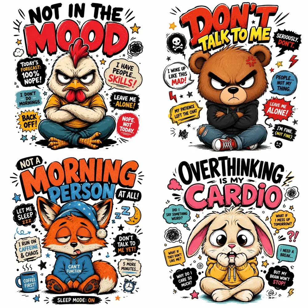 Moody Cartoon Sticker Characters