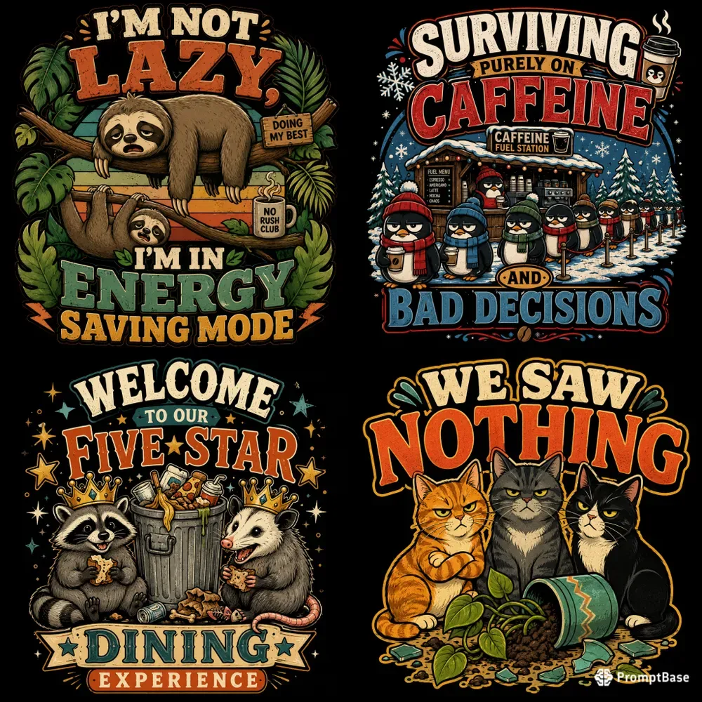 Sarcastic Cute Characters Retro Tshirts