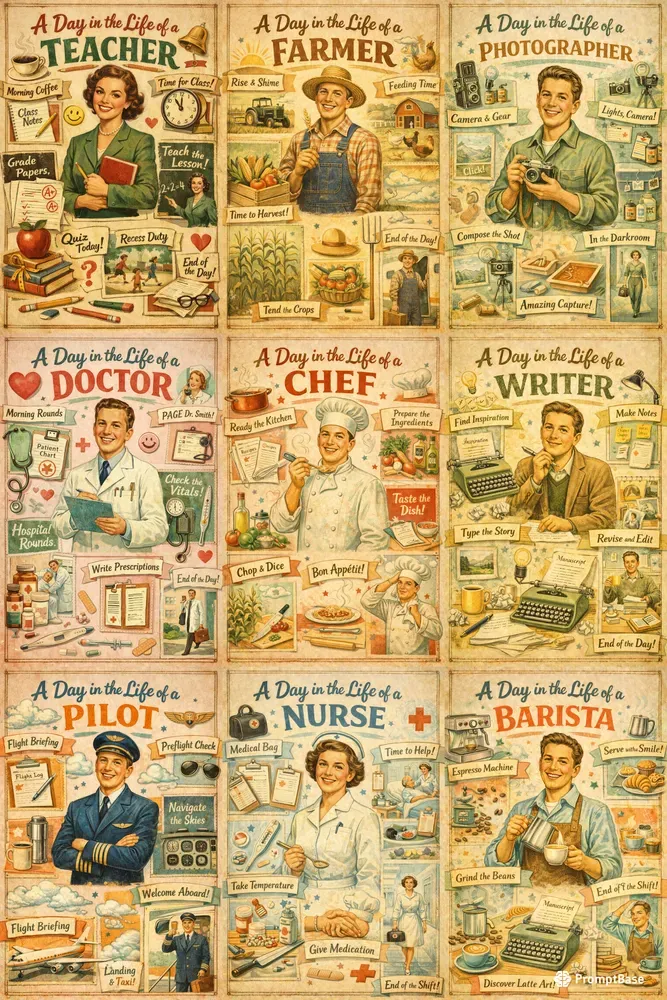 Day In Life Retro Collage Poster Makers