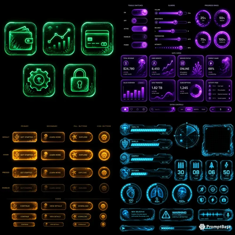 Bioluminescent Darkmode UI Asset Kits