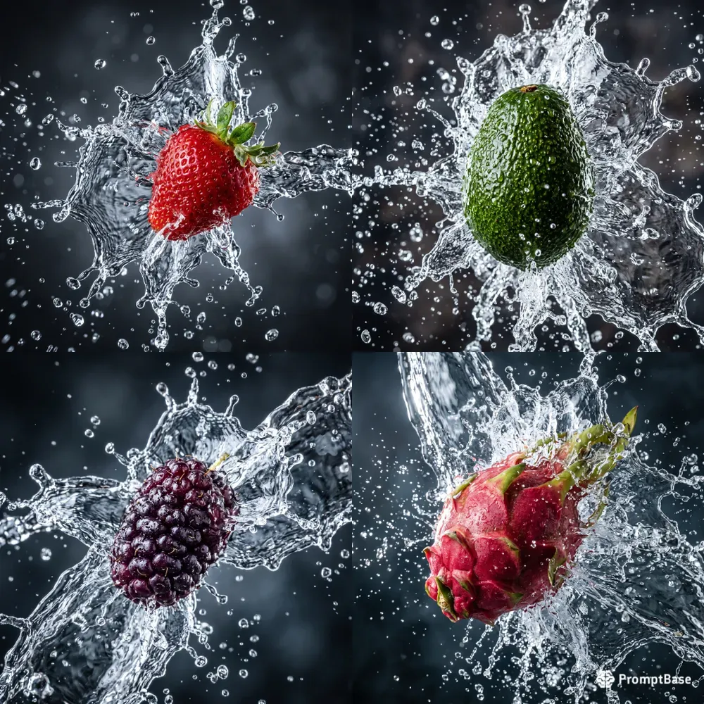 Water Splashed Macro Fruits