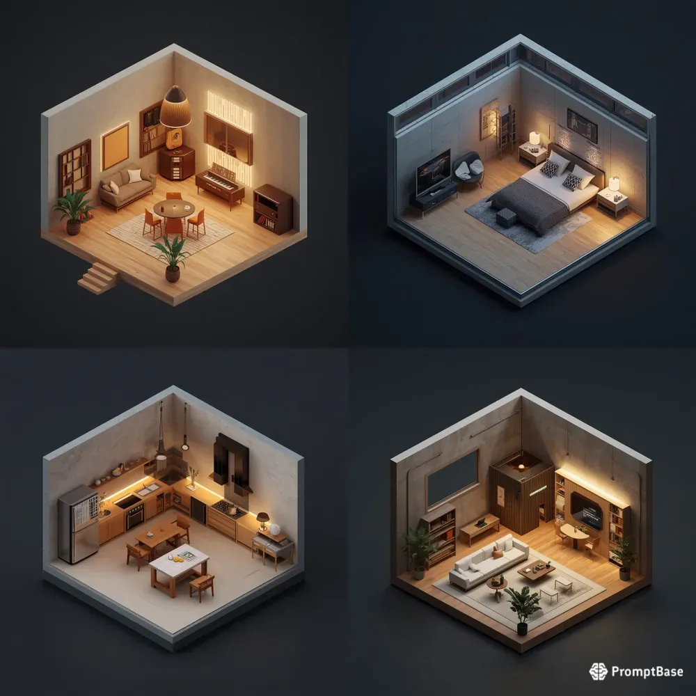 3D Luxury Isometric Room Dioramas