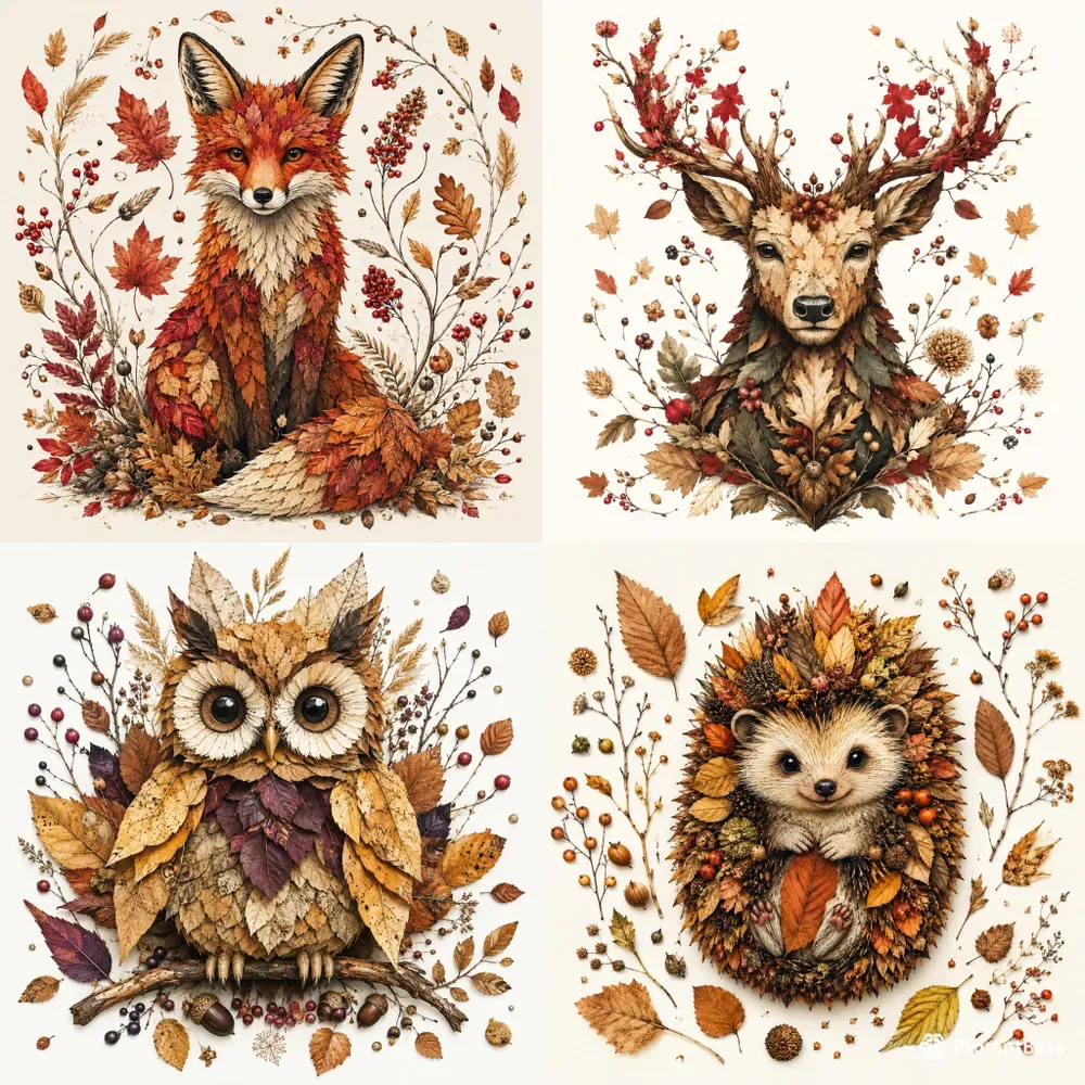 Autumn Botanical Character Art