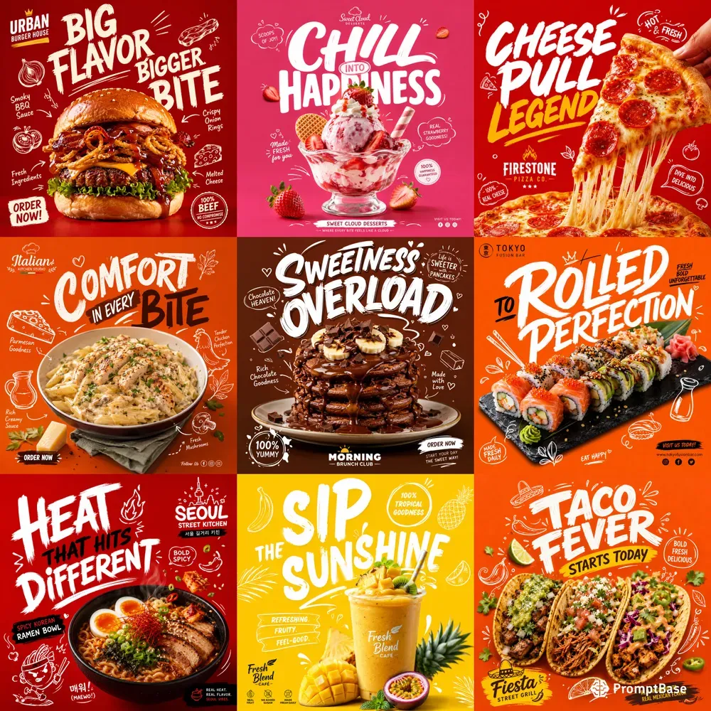 Creative Food Doodle Ad Poster Designs