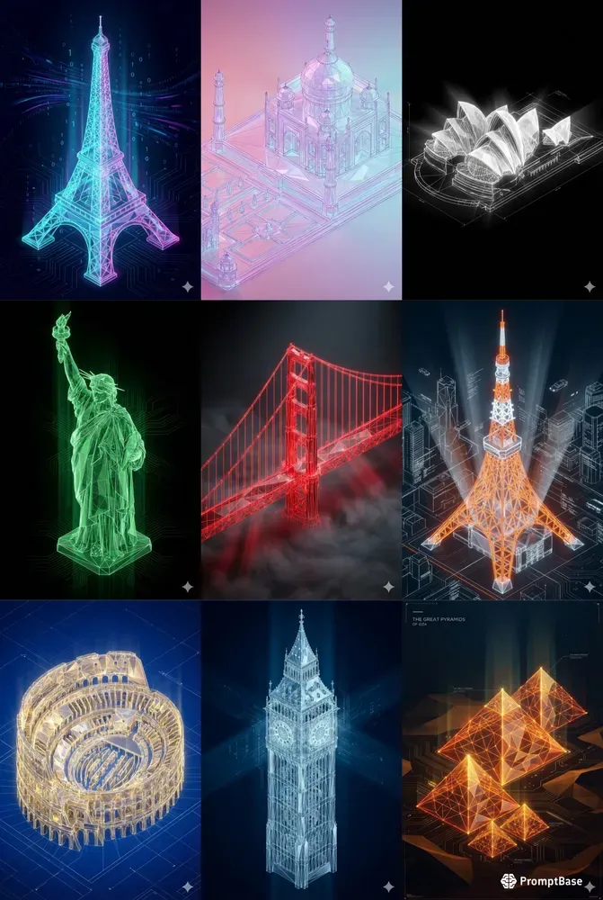 Neon Lowpoly Wireframe Landmarks