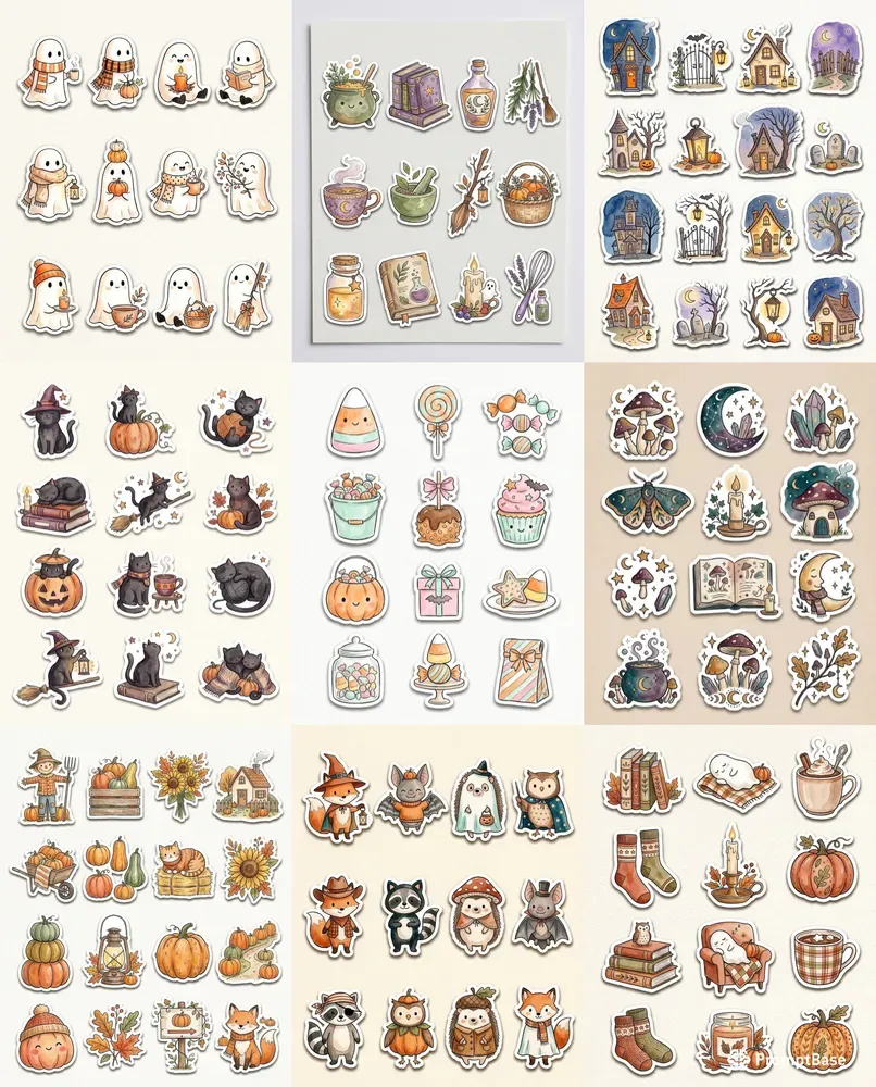 Cozy Watercolor Halloween Sticker Sheets