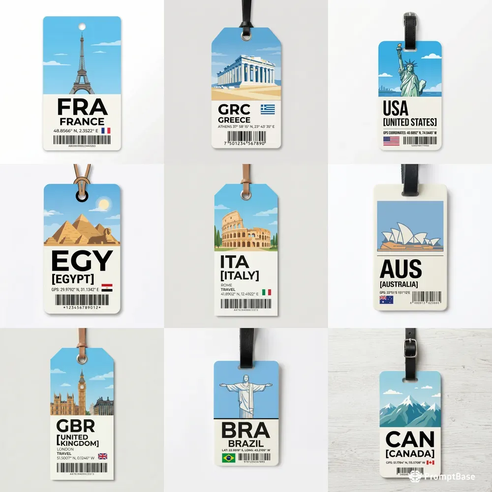 Minimalist Vector Travel Luggage Tags