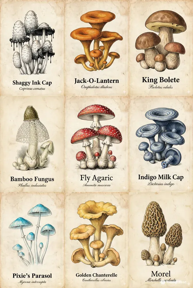 Vintage Botanical Mushroom Premium Logos