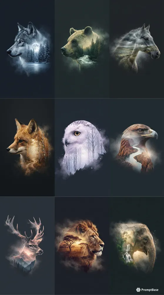 Moody Double Exposure Wildlife Portraits