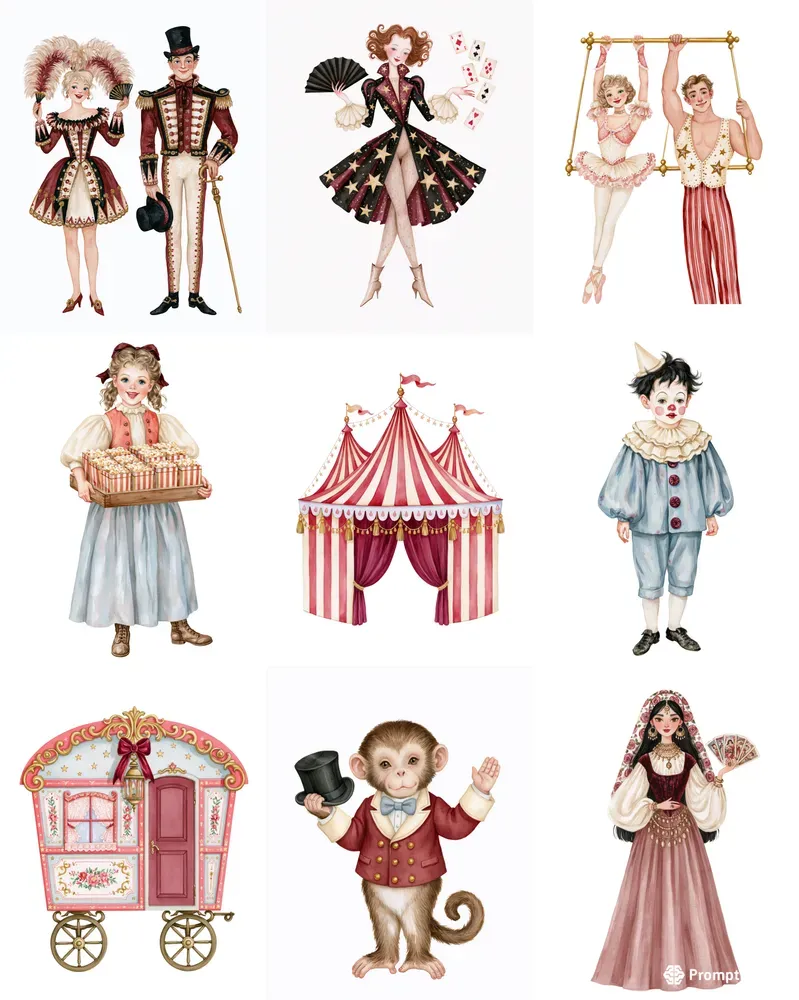 Whimsical Circus Watercolor Cliparts