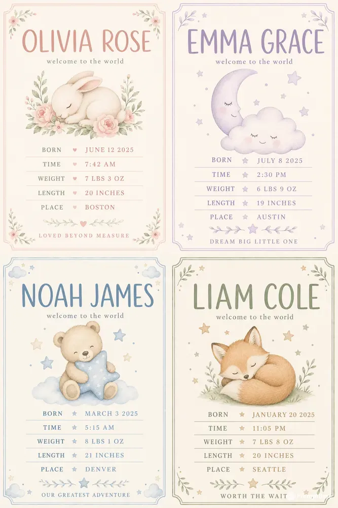 Baby Birth Stats Print Studios
