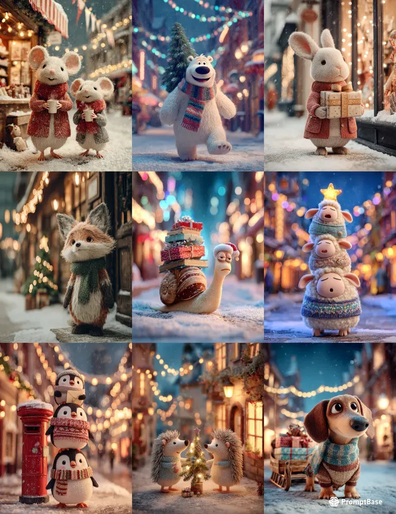 Pixar Christmas Animals Snowy City Night