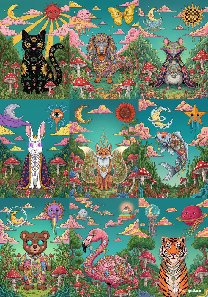 Psychedelic Mystic Animal Worlds