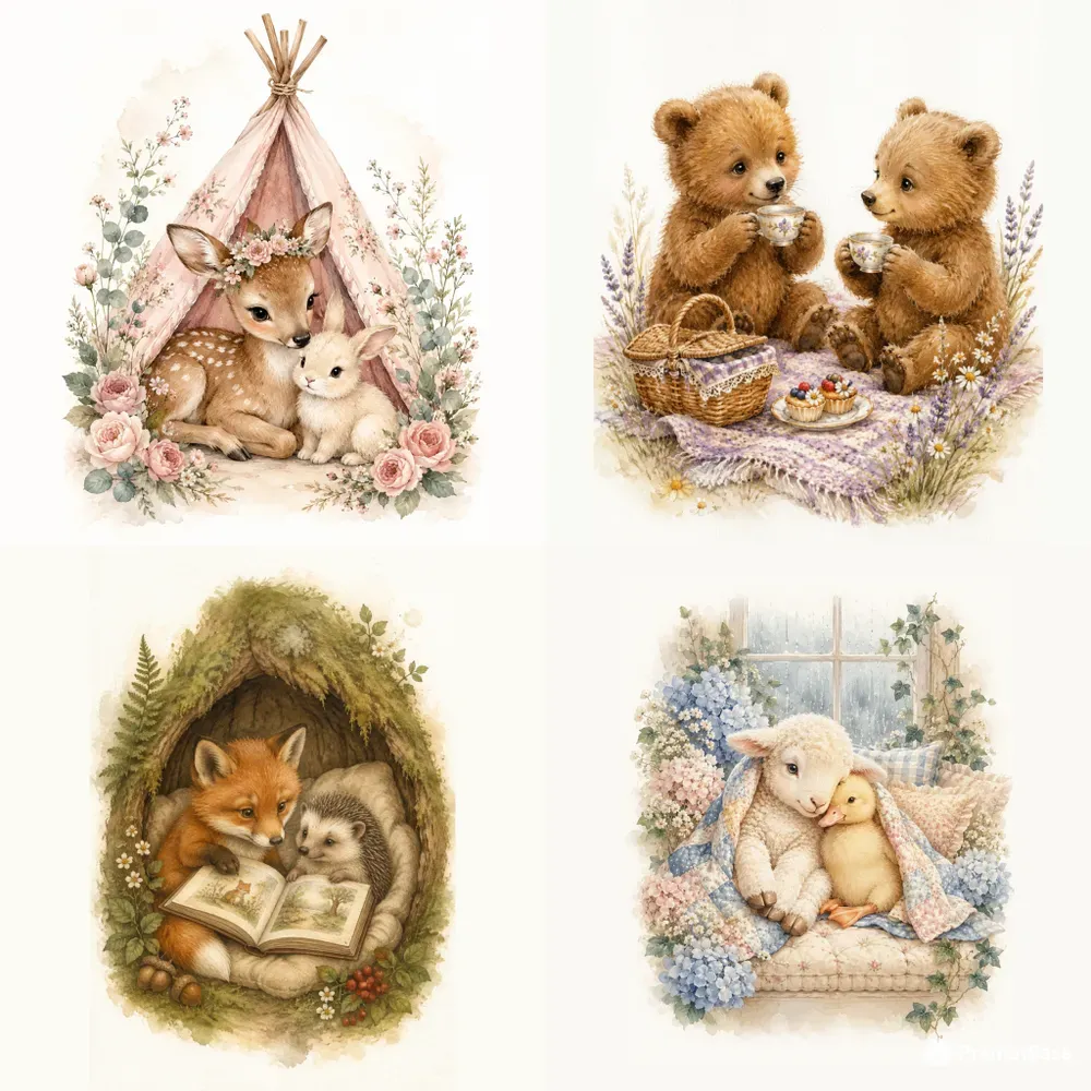 Cozy Watercolor Animal Illustrations