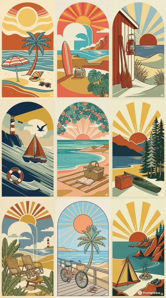 Retro Minimalist Beach Poster Vector Art