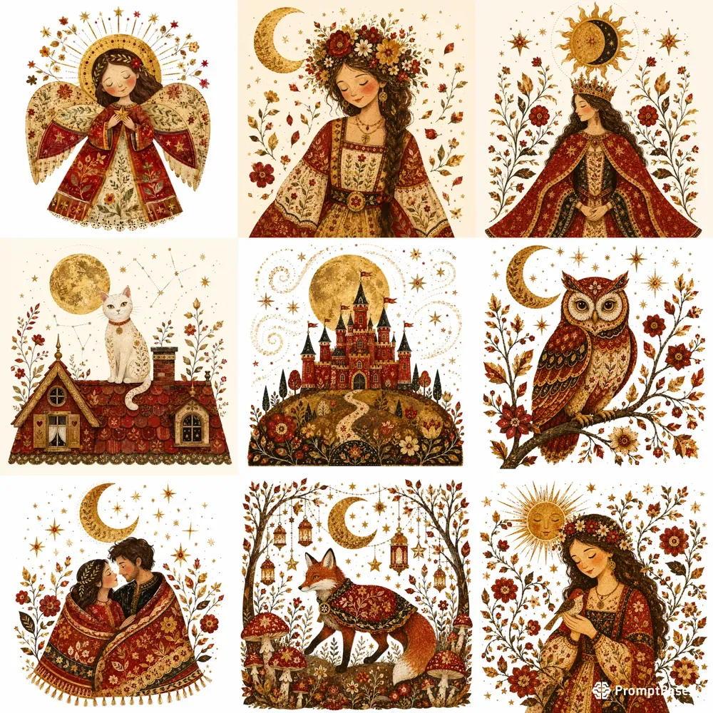 Folkloric Celestial Collage Cliparts