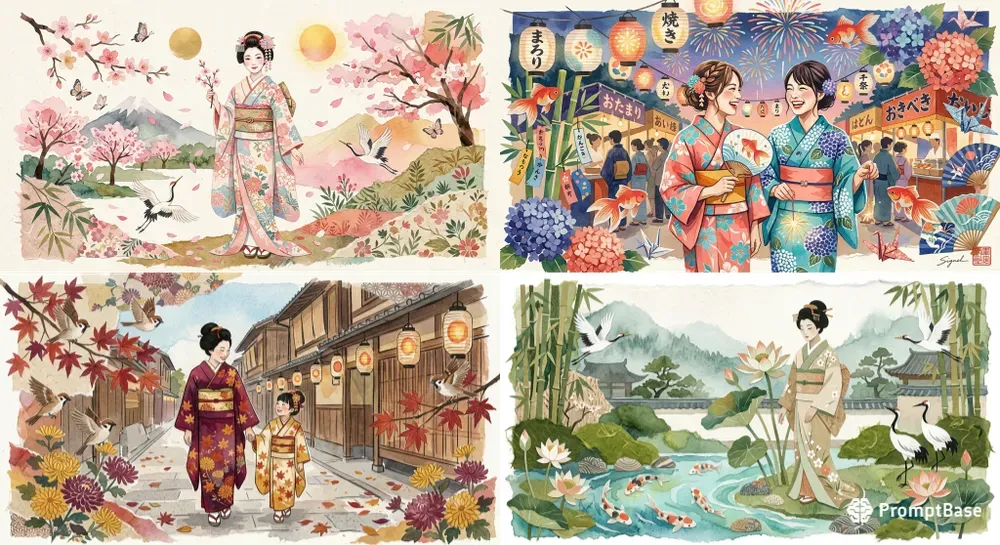 Japanese Washi Collage Illustrations