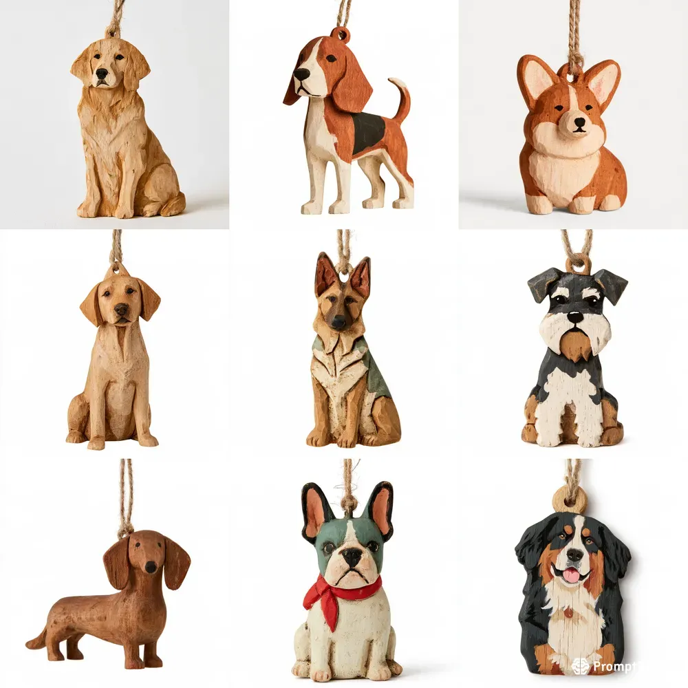 Wooden Dog Breed Christmas Ornaments