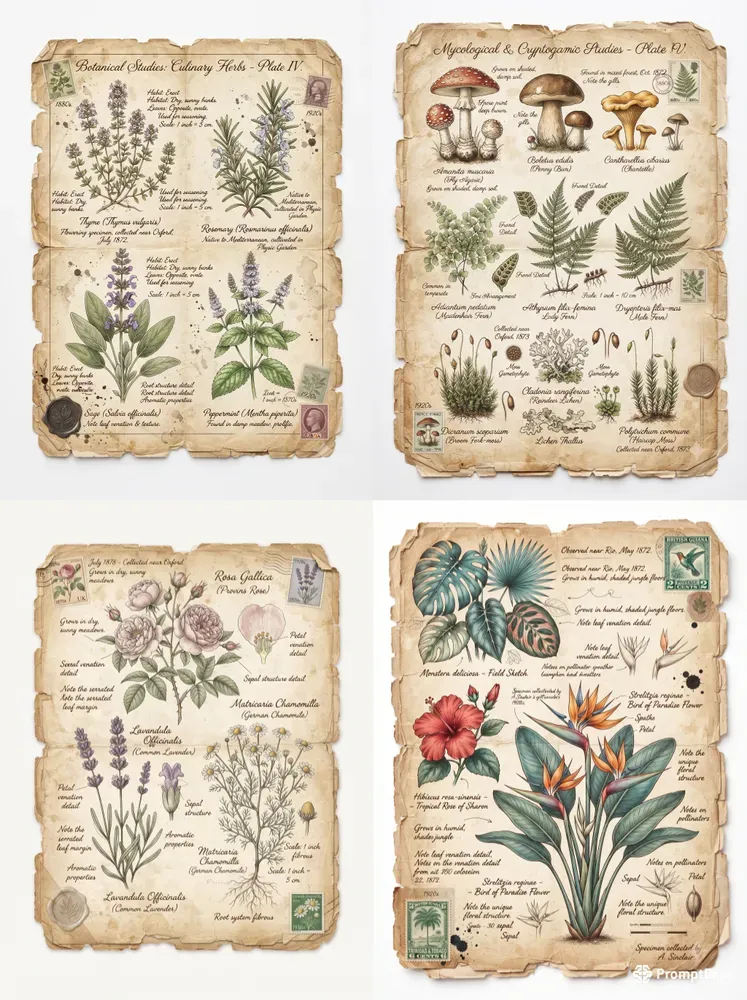 Vintage Botanical Junk Journal Pages