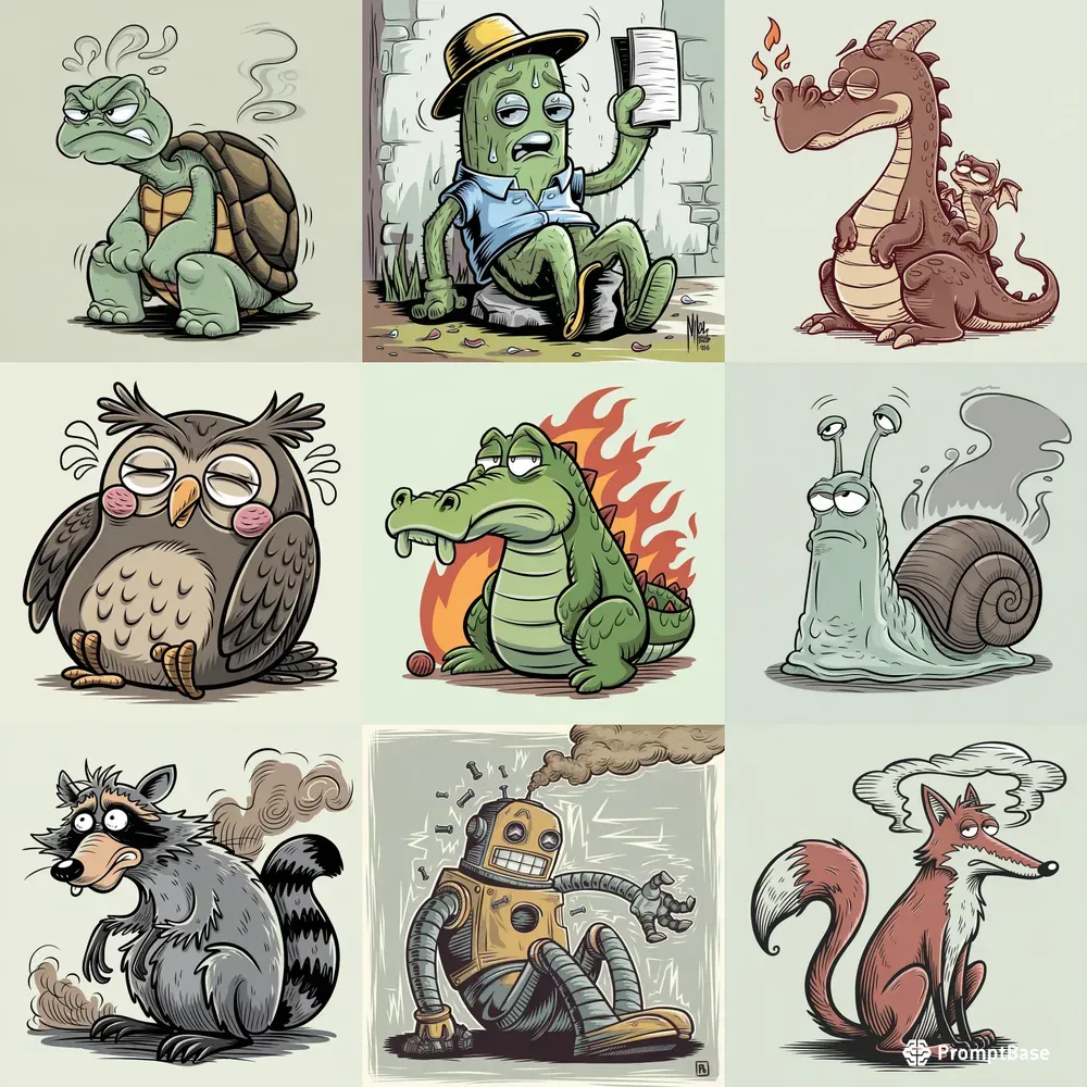 Quirky Cartoon Creatures Sitting