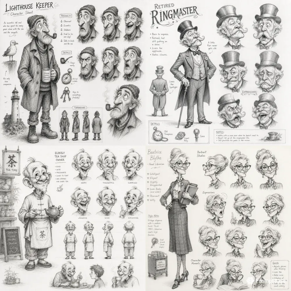 Whimsical Pencil Caricature Sheet Art