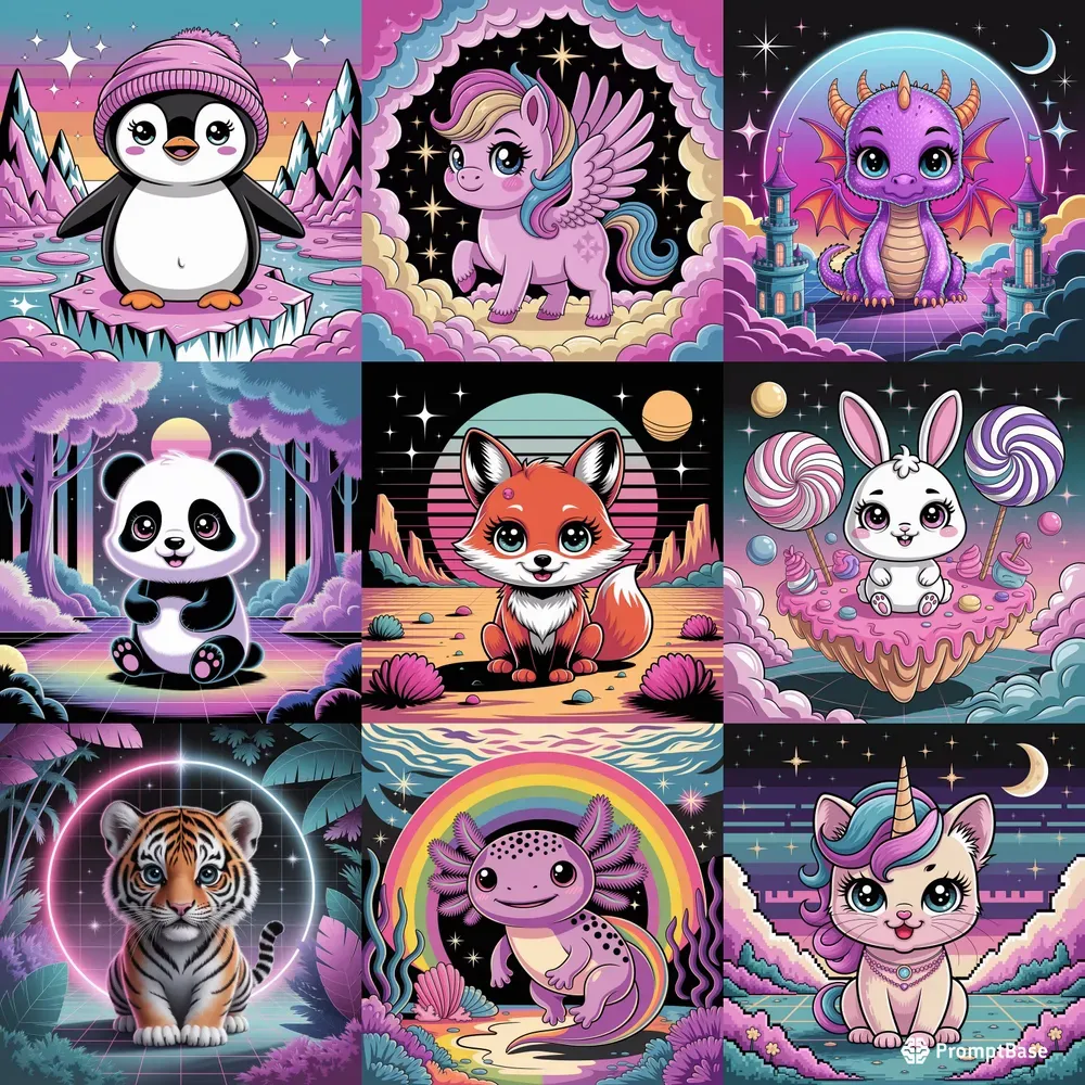 Fantasy Kawaii Vaporwave Animals