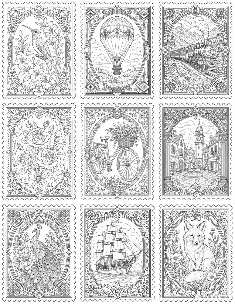 Antique Stamp Collection Coloring Pages