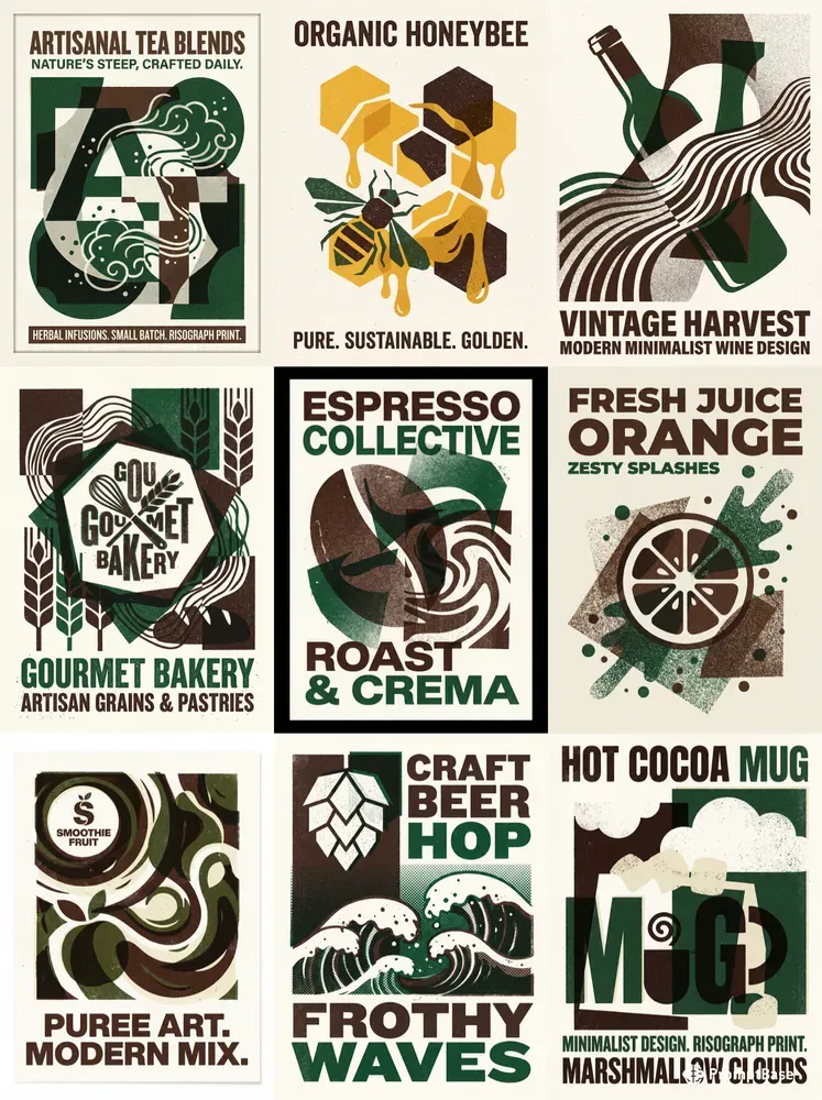 Modern Risograph Cafe Collages