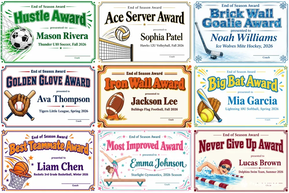 Youth Sports End Of Season Awards