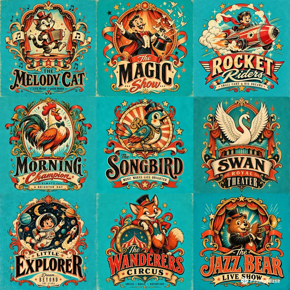 Vintage Cartoon Emblem Poster Collections