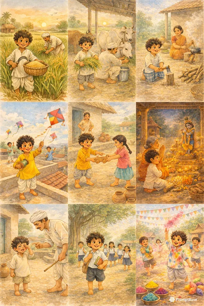 Indian Village Boy Illustration50 Packs