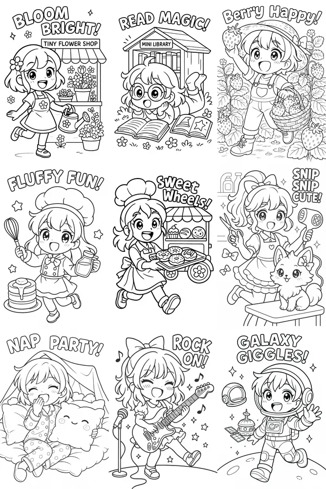 Kawaii Anime Coloring Page Prompts