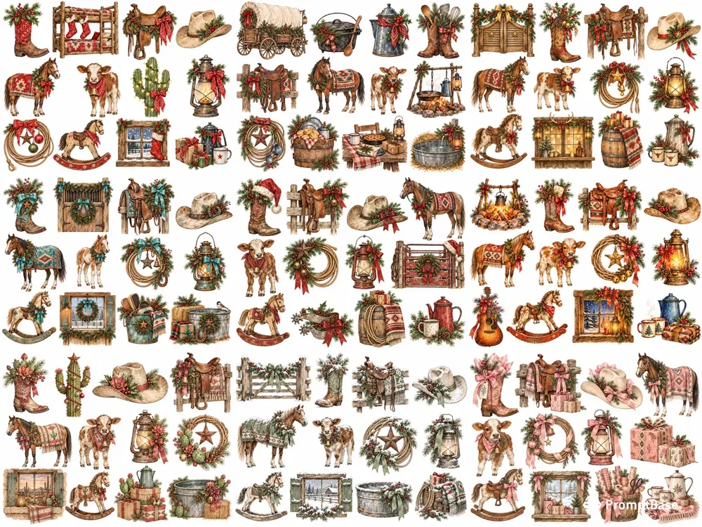 Cowboy Christmas Clipart Sets
