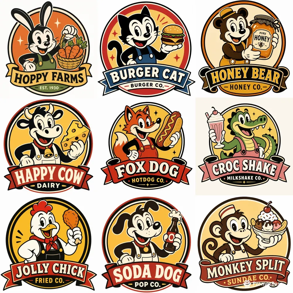 Vintage Rubber Hose Cartoon Mascot Logos