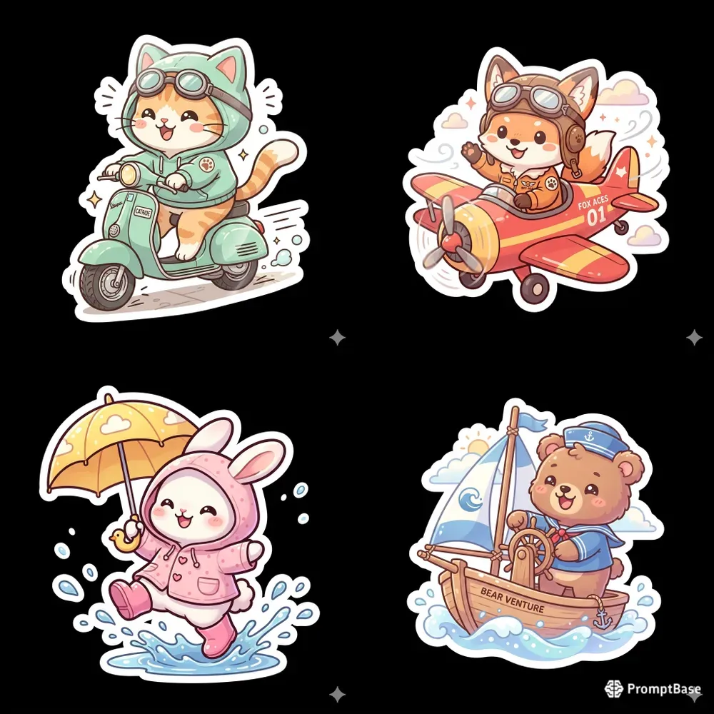 Cute Chibi Style Animal Stickers