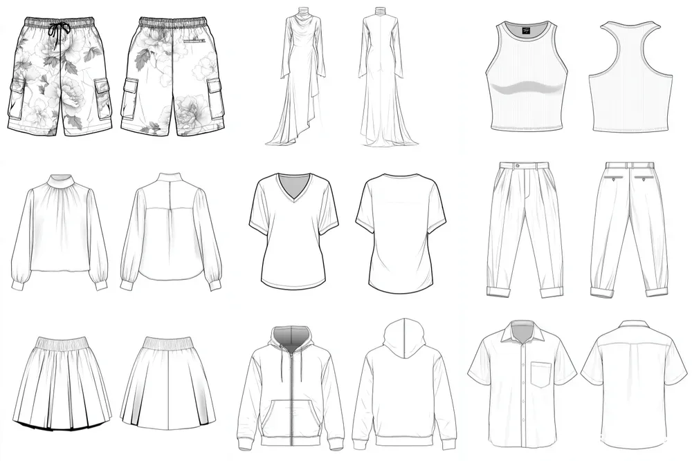Fashion Technical Flat Garment Sketches