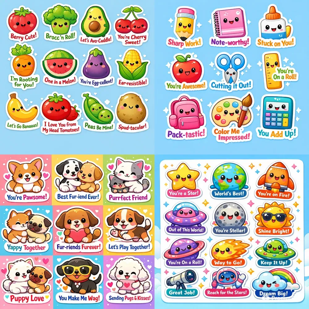 Cute Punny Kawaii Sticker Sheets
