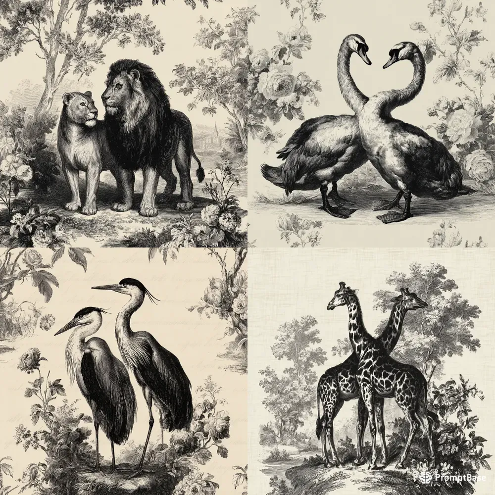 Toile Botanical Animal Sketches