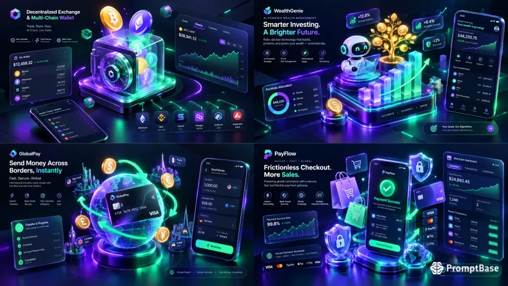 3D Isometric Fintech Crypto Apps