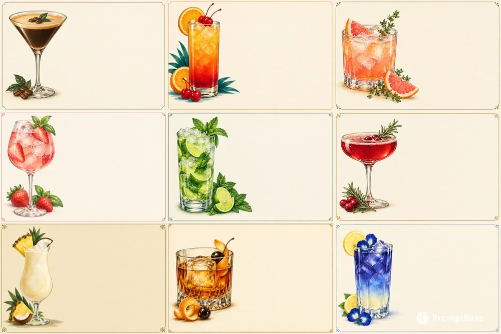Illustrated Cocktail Recipe Cards