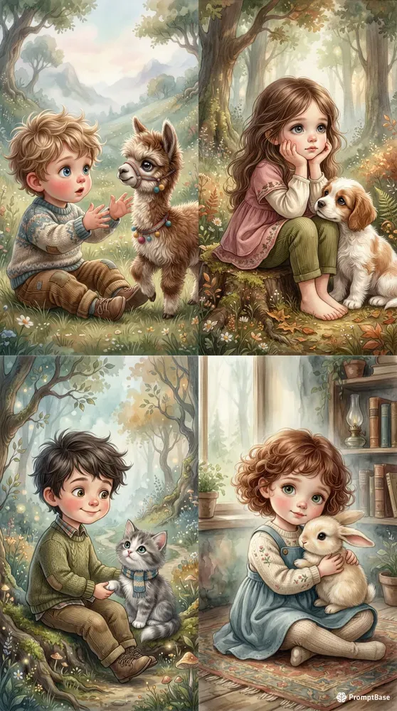 Whimsical Storybook Child Pets