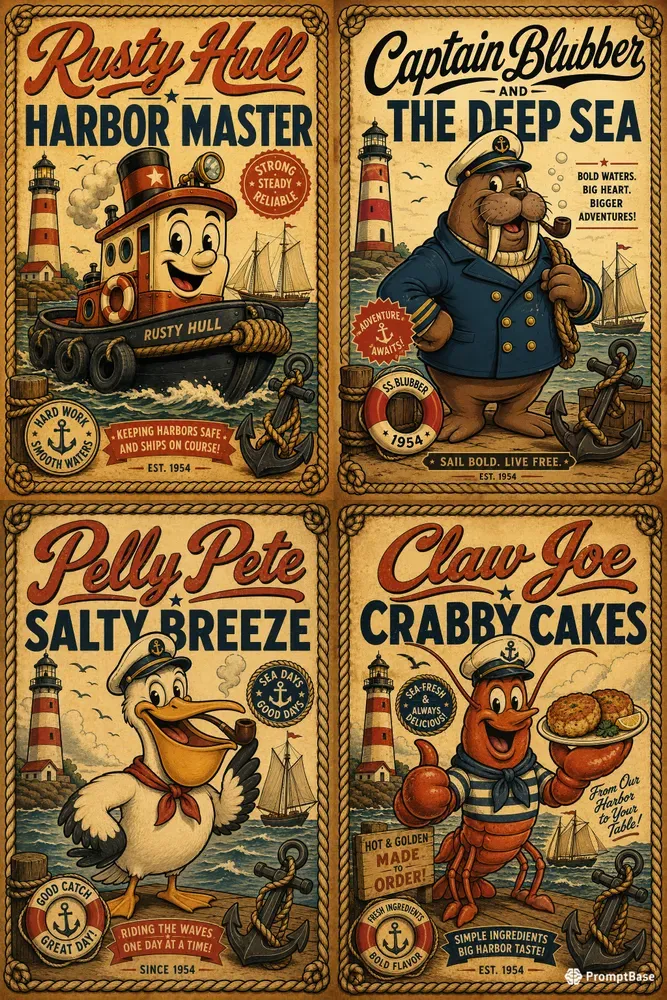 Vintage Nautical Cartoon Poster Art