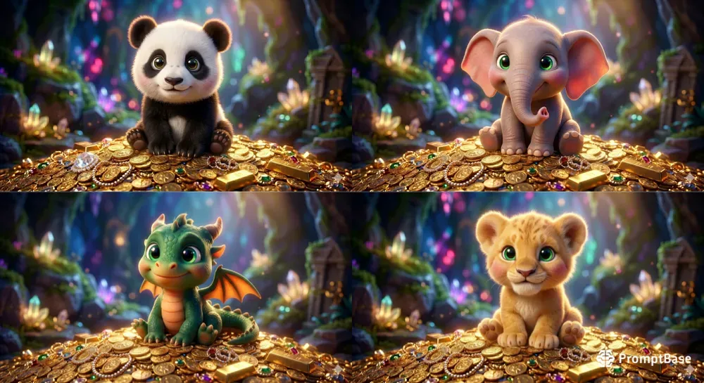 Cute 3D Pixar Animals On Gold Coins