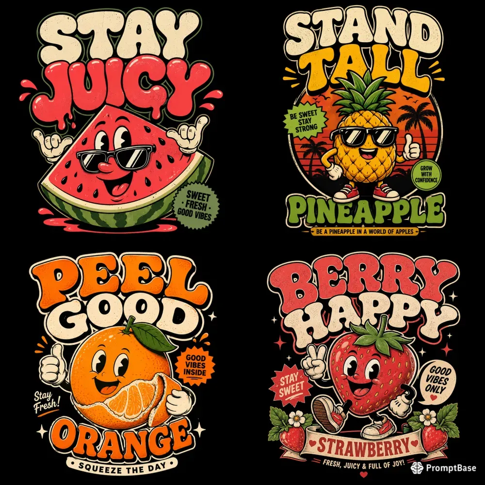 Retro Fruit Pun Tshirt Graphic Bundles X