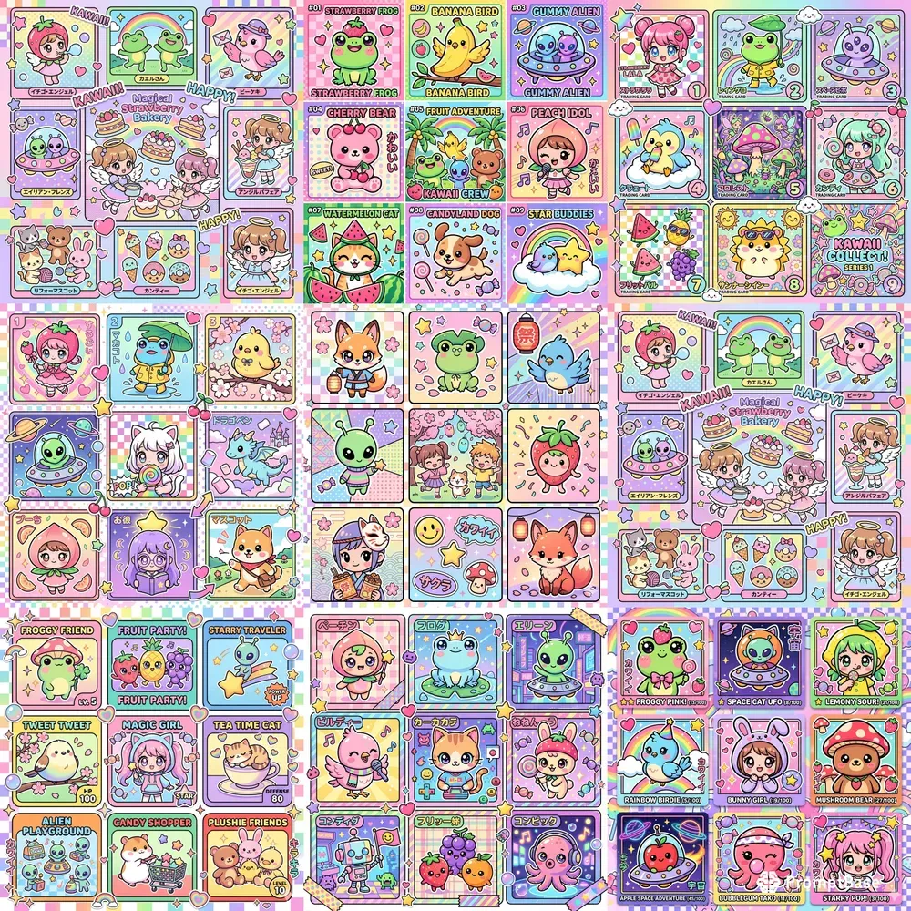 Retro Kawaii Card Collages