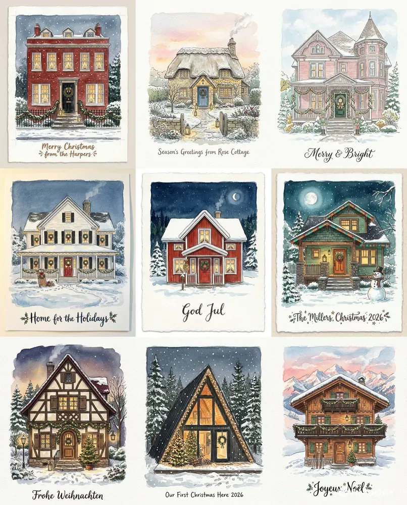 Christmas Watercolor House Portraits